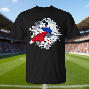 T-shirt de football des Philippines, design drapeau national, noir, adulte unisexe, col rond, manches courtes, impression numérique - Product Image 2