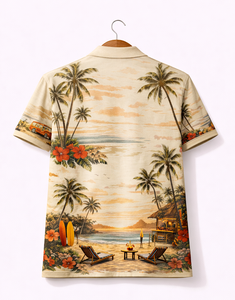 Polo Vintage Tropical para Hombre – Camiseta Polo Casual con Estampado de Palmeras al Atardecer en la Playa - Product Image 5