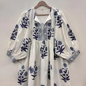 Robe mini en coton écologique à imprimé floral fait main, style Kyra, bohème, pour femme de bureau, formelle - Product Image 3