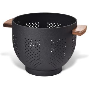 Stable Base Powder Coated Steel Kitchen <b>Strainer</b> Basket Metal <b>Colander</b> with Wood Handle for Draining Pasta & Vegetables - Product Image 1