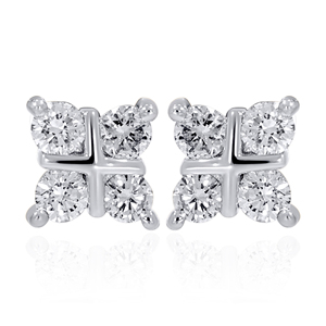 Boucles d'oreilles classiques en diamant rond brillant pour femmes, or jaune 14 carats, 4 pierres, bijoux à porter au quotidien - Product Image 1