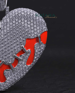 Heart Shape Diamond Pendant With Red <b>Stitch</b> Design Punk Style White Gold <b>Charm</b> Unisex Everyday Wear Jewelry - Product Image 5