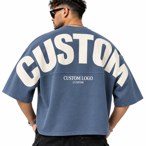 เสื้อยืดโอเวอร์ไซส์ผู้ชายขายส่ง เสื้อยืดทรงหลวมเนื้อหนา ไหล่ตก ทรงบ็อกซี่ สีพื้น เสื้อยืดสตรีทแวร์ผู้ชายแบบสั่งทำ - Product Image 5