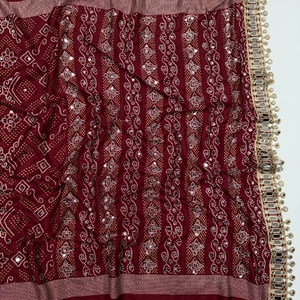 Sari moderne en satin de viscose Ajrakh à séchage rapide avec broderie miroir originale pour célébrations festives par AARIKA TEXTILE - Product Image 4