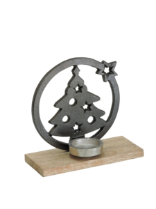 Artesign Porte-bougie moderne et durable en aluminium nickelé argent foncé pour sapin de Noël et couronne étoilée avec base en bois - Product Image 1