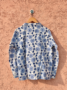 Magnifique ensemble de pyjama d'été bleu floral écologique et doux pour femme, chemise de nuit blanche imprimée avec boutons classiques, coupe décontractée - Product Image 3