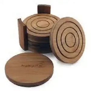 Factory <b>Cup</b> <b>Mat</b> Bulk Natural Wooden Coasters with Laser Engraving Logo Wood Coasters Walnut Bamboo Custom Logo Round Blank Gift - Product Image 1