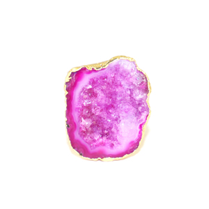 Modern Fashion Natural Pink Solar Quartz Stone 22k Gold Plated Crocodile Texture Big Band <b>Adjustable</b> <b>Ring</b> In Brass Metal Jewelry - Product Image 1