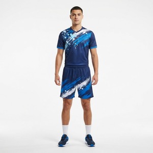 Conjunto de Rashguard MMA para Hombre con Estampado Abstracto Azul, Camiseta de Manga Corta y Pantalones Cortos, Poliéster que Absorbe la Humedad, Ajuste Atlético - Product Image 1