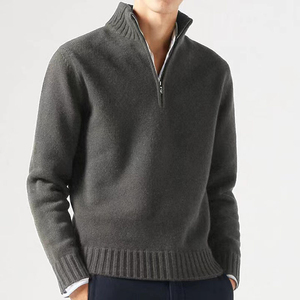 Pull en cachemire pur à 100 % pour homme, col zippé mi-haut, chaud, épais, couleur unie, tricoté, traitement anti-plis, idéal pour l'hiver - Product Image 6