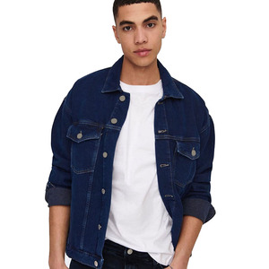 Veste en jean classique pour homme, couleur unie, col rabattu décontracté, coupe régulière, 100% coton, bleu délavé, manteau coupe-vent d'hiver - Product Image 6