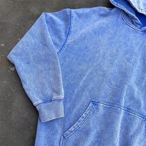 TRUSTNBDY ™   เสื้อฮู้ดโอเวอร์ไซส์ผู้ชาย สีน้ำเงิน ผ้าฝ้ายเฟรนช์เทอร์รี่ ย้อมสีแบบ Garment Dyed สไตล์ลำลองสำหรับฤดูใบไม้ร่วง ดีไซน์มีกระเป๋า - Product Image 3