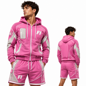 Custom Zip up Sweatsuit Shorts Applique <b>Patch</b> Embroidery Distresses Acid Wash Hoodie Tracksuit Flared Sweatpants men's <b>jackets</b> - Product Image 2