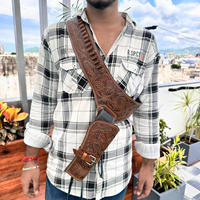 Étui de chasse Western Cowboy en cuir véritable fait à la main de qualité supérieure compatible avec bout ouvert une plate-forme avec ceintures réglables