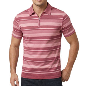Camisas de golf a rayas con cremallera de un cuarto para hombre, al por mayor, personalizadas, de manga corta, tipo polo, informales, para verano, ropa deportiva, polos para hombre - Product Image 1