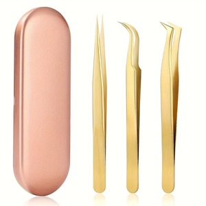 BAFA SURGICAL INSTRUMENTS Juego de 3 Pinzas Antiestáticas ESD para Extensión de Pestañas y Cejas, Chapadas en Oro, Rectas, de Lujo y Duraderas - Product Image 4