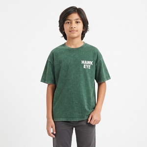 T-shirt unisexe personnalisable pour enfants, décontracté, en jersey de coton, à manches courtes, col ras du cou côtelé, épaules tombantes, effet délavé à l'acide - Product Image 1