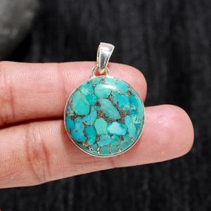 Natural Copper Turquoise <b>Charm</b> <b>Silver</b> Plated Round Shape <b>Charm</b> Pendant Jewelry Making Lot Of Pendant At Best Price - Product Image 1