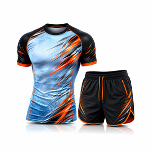 Ensemble de vêtements de sport pour homme, t-shirt et short de course athlétique, vêtements de sport légers en mesh, entraînement en salle de sport, fitness, entraînement, vêtements de sport à séchage rapide - Product Image 1
