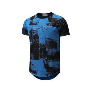 Men's Abstract Printed Short Sleeve O-Neck <b>T</b>-<b>Shirt</b> <b>Long</b> <b>Length</b> Casual Knitted Breathable 100% Polyester - Product Image 1