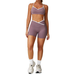 Conjunto Deportivo de 2 Piezas para Mujer, Cintura Alta, Estampado Color Block, para Yoga, Fitness, Running, Cintura Elástica, Spandex/Nylon, Secado Rápido - Product Image 4