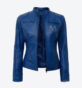 Chaqueta de Motociclista de Cuero Genuino para Mujer, Cuello Alto, Cierre de Cremallera - Product Image 5