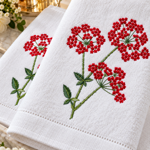 Serviettes de toilette en coton blanc de haute qualité, brodées de fleurs sauvages rouges vibrantes, pour la salle de bain et les cadeaux de mariage - Product Image 4