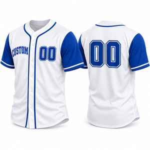 Wholesale Custom Baseball Jerseys <b>White</b> Blue Piped <b>Button</b> Down Team Shirts Personalized Player Name Number Short Sleeve Uniforms - Product Image 2