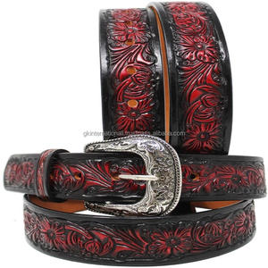 Ceinture d'outillage unisexe en cuir occidental marron véritable de créateur gravée à la main de feuille sculptée à la main de luxe en gros sur mesure - Product Image 3