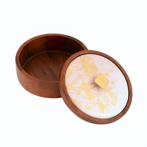Boîte à chapati en bois de manguier artisanal de haute qualité, revêtement émaillé, imprimé floral, casserole à roti avec couvercle pour la cuisine et la salle à manger - Product Image 4