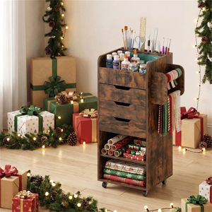 Adjustable 3-<b>Drawer</b> Rolling Craft <b>Storage</b> Cart Mobile Wrapping Paper Organizer with Wheels - Product Image 2