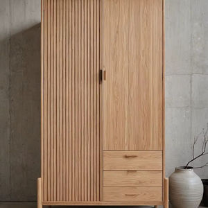 Armario de 2 puertas y 3 cajones con ranuras simples en la puerta, de lujo, antiguo, tradicional, de madera maciza, hecho a mano. - Product Image 1