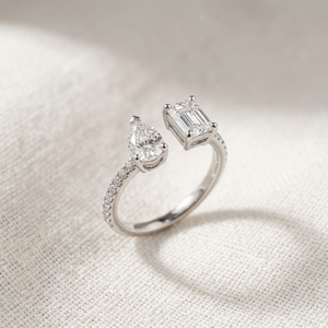 S925 Sterling Silver Moissanite <b>Ring</b> Pear Cut <b>Emerald</b> Cut Prong Set Open <b>Band</b> for Women Engagement Wedding - Product Image 3