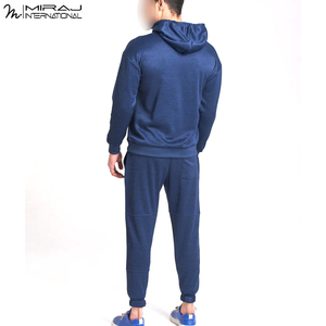 OEM ODM Comfortable Fully Customized Made Fashion Wear Wholesale Rate Solid Blue Color Hooded Full Sleeve Tracksuits For <b>Men</b> - Product Image 2