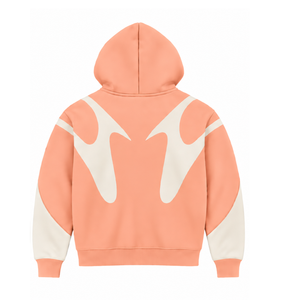 Sweat à capuche zippé pour homme, avec empiècements contrastants couleur pêche, style streetwear hiver, manches longues, en polaire décontractée respirante et écologique, avec détails latéraux - Product Image 2