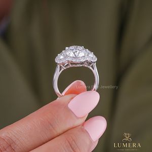 Round Cut Diamond Halo Engagement <b>Ring</b> with Double Halo, Custom Fine Jewelry Wedding <b>Ring</b> - Product Image 3