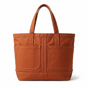 Bolsa de Lona Grande con Bolsillos, Color Naranja Terracota, Bolsa de Hombro Resistente para el Trabajo, Viajes y Compras - Product Image 1