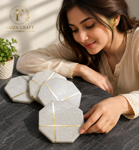 FAIZA CRAFT Luxury <b>Marble</b> <b>Coasters</b> Durable Eco-Friendly Round 4x4 Inches for Home & Office Use - Product Image 1