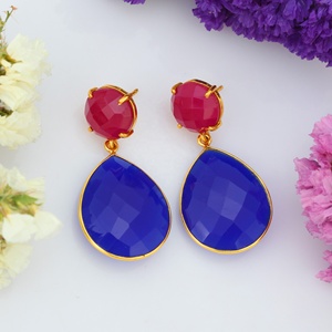 925 Sterling <b>Silver</b> Drop Short Earrings <b>Top</b> Natural Fuchsia Royal Blue Gold Plated <b>Women</b> Girls Wedding Jewelry Diamond Pearl - Product Image 6
