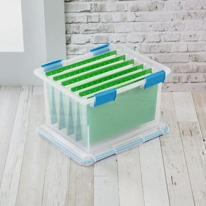 4 Pack 32 Qt Clear <b>Plastic</b> <b>Storage</b> <b>Bins</b> with Gasket Sealed Blue Lids - Product Image 2