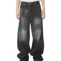 Jean ample respirant en denim tissé enduit, style décontracté vintage, coupe confortable, tendance streetwear