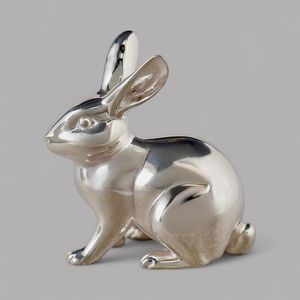 <b>Hand</b> finished <b>cast</b> aluminium rabbit sculpture adorable bunny metallic animal statue decorative accent for interiors - Product Image 1