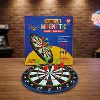 Jeu de fléchettes magnétiques en bois Toys Genie, 15 pouces, avec 6 fléchettes, sûr pour les enfants et les adultes, jeu de cible double face pour intérieur et extérieur