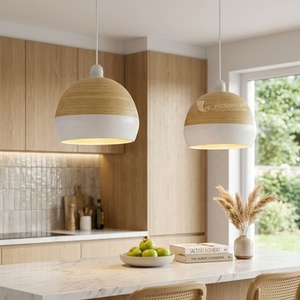 Abat-jour en bambou tissé, abat-jour suspendu rond laqué, couverture de lampe suspendue en bois naturel, finition blanche - Product Image 3