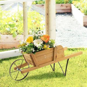 Fioriera a Forma di Carro in Legno con 9 Accessori Magnetici per Decorazione Giardino - Product Image 1