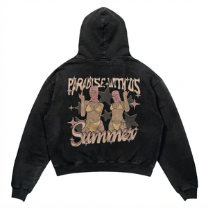 Sudadera con Capucha para Hombre, Lavado Ácido, 420GSM, 100% Algodón, Felpa, Negra, Estilo Vintage, Talla Grande, para Impresión DTF, Bordado Personalizado - Product Image 2