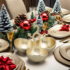 Hot Sale 3-Section Gold Plated Aluminium Candy <b>Bowl</b> Modern Design for Hotels Christmas Tabletop <b>Serving</b> Polished Chocolate <b>Bowls</b> - Product Image 1