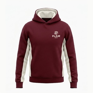 Hoodie en molleton à empiècements coupés et cousus sur mesure |   Pull-over pour homme en maille épaisse marron et crème - Product Image 2
