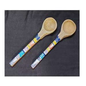Eco-Friendly Wooden Salad <b>Tools</b> Serving Set Spoon & Fork with Tropical Green Leaf Pattern Handles Dishwasher <b>Safe</b> - Product Image 6