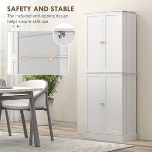 Moderno Armadio Dispensa da Cucina da 65 Pollici con 4 Ante e 16 Ripiani in Acciaio Inossidabile e Metallo Bianco per Sala da Pranzo - Product Image 6